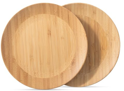 cluzelar Bamboo Plates 7.5Inch Round Bamboo Plate Reusable Dinner Plate Tableware 2PCS Wooden Plates Lightweight Dishes Snack, Dessert, Unbreakable Classic Plate