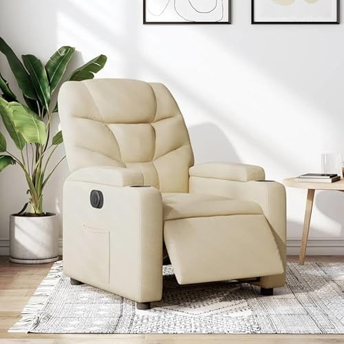 Bladez Poltrona relax elettrica in tessuto crema, poggiapiedi elettrico con funzione massaggiante, 100% poliestere, metallo e compensato, perfetto per soggiorno e ufficio