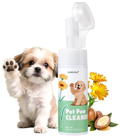 Ulroyda No-Rinse Dog Paw Cleaner, Foaming Pet Paw Washer with Soft Silicone Brush, Waterless Dry Shampoo for Dogs and Cats, Effectively Removes Dirt & Odor, Moisturizing Paw Care, 5.07 fl oz