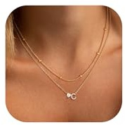 Tewiky Herz Buchstaben Kette für Damen, 14K Vergoldete Zarte Anhänger | Personalisierter Herz-Buchstaben Anhänger, zarte Form, trendiger Halsschmuck, Geschenk für Frauen & Freundinnen
