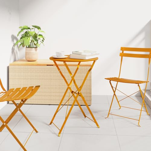 IBUQDDV Klappbarer Bistrotisch Senfgelb Ø50x71 cm aus Stahl Pulverbeschichtet für Balkon und Terrasse mit faltbarem Design und wetterfester Ausführung