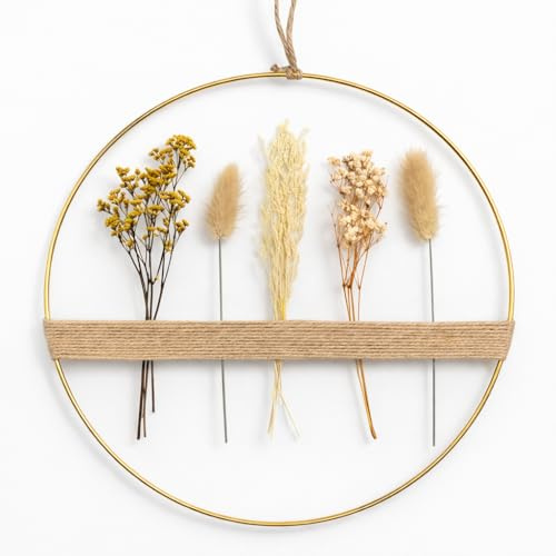 FloraVigo Trockenblumenkranz 30cm Metallring mit Fensterdekorationen im Bohème-Stil, hängende Kränze/Türklopfer – geeignet für die Wand- und Türdekoration im Wohnzimmer