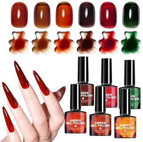 SVCEQZE Höstfärger Nagellack - 6 Färger Bärnstensharts Lack Set | Med Pensel Härdande Vinternagellack Set | För Kvinnor Män Tjejer Scene Performance Fest Formal Tillställning Resa