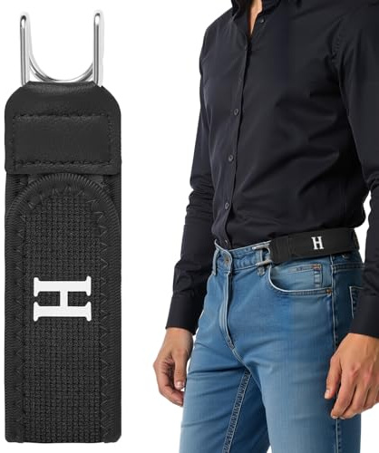 Vicloon Gancho Metálico Cinturón Elástico, Cinturones Sin Hebilla Unisex, Cómoda Ajustable, Cinturones Laterales Invisibles Para Hombres y Mujeres para El Trabajo, Uso Diario, Negro