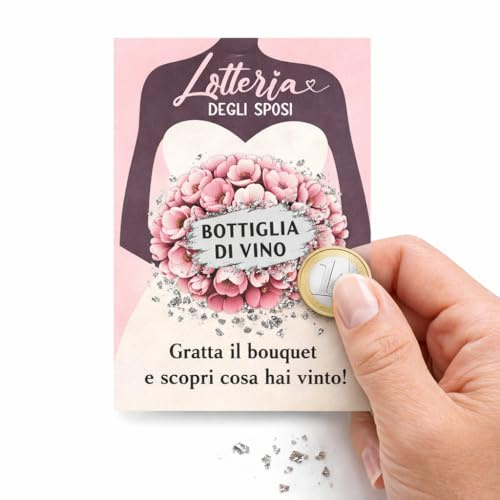 GHIBLI Gratta e Vinci Matrimonio con Bouquet da Grattare – Lotteria degli Sposi con Premi per Invitati – 50 Biglietti Gioco Personalizzabili – Idea Originale per Intrattenimento Banchetto Nozze