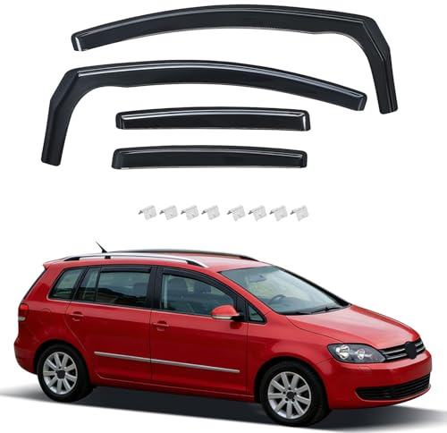 ISINEVER Windabweiser Regenabweiser kompatibel mit VW Golf Plus 2005-2014 5-Türer, Selbstklebend Tape-On Autofenster Regenschutz Regenabweiser Deflektoren, 4-TLG Set, Rauchgrau, Vorne,Aerodynamisch