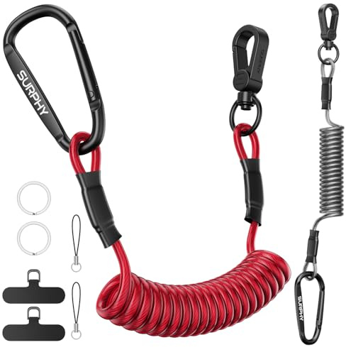 SURPHY Retractable Phone Lanyard, Phone Tether Tab & Metal Keychain Hook, Anti-theft Phone Strap Coiled Cord Lanyard for Skiing Outdoor