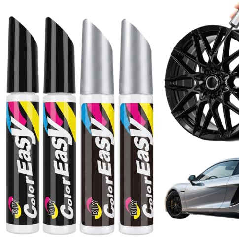 Dmrbiy 4 Stück Lackstift Auto Set, 2 Schwarzer Lackstift Auto + 2 Lackstift-Silber, Professionelle Reparatur und Kratzerbeseitigung, Einfach Anzuwenden, für Autos, Motorräder, Fahrräder