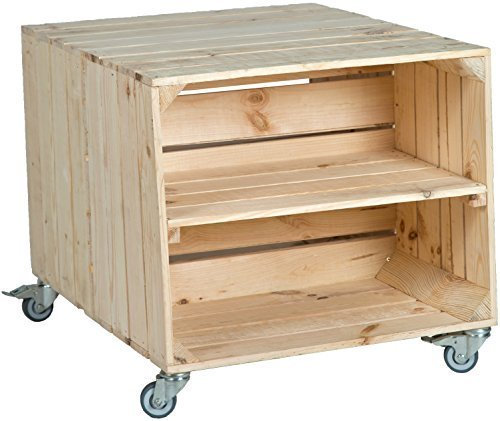 2er Obstkistentisch Johanna mit Rollen Maße 62 x 50 x 48cm Couchtisch Abstelltisch Couch Tisch Weinkiste Holzkiste Regal Obstkiste Regaltisch Wohnzimmertisch (Natur mit Einlage)