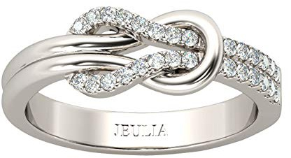 Jeulia Damen Keltischer Knoten Ringe Sterling Silber Diamant Ringe Schmuck für Braut Hochzeit Band Verlobungsring (62 (19.8)) (Silver, 51（16.1）)