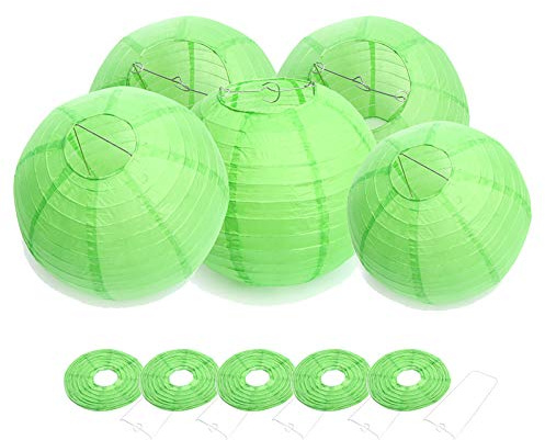 FullBerg 20er Papier Laterne Lampions 25cm 10, rund Ballform Lampenschirm für Hochtzeit Kirche Garten Party Dekoration Papierlaterner Papierlampen (Grasgrün)