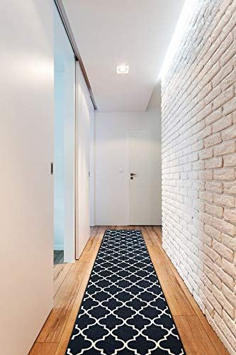 rugsx Antirutsch Teppichläufer Trellis - moderner Kurzflor für Küche, Flur & Wohnzimmer, Meterware, schwarz 100x600 cm