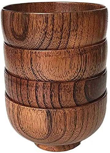 CLQ Bol À Riz De Style Japonais en Bois Jujube, Bois Massif, Diamètre 4,5 `` X 2-5/8 '', pour Riz, Soupe, Trempage, Garniture