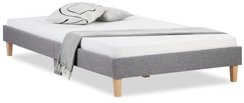 Homestyle4u Lit Futon Simple 120 x 200 Tissu Gris Sommier à Lattes