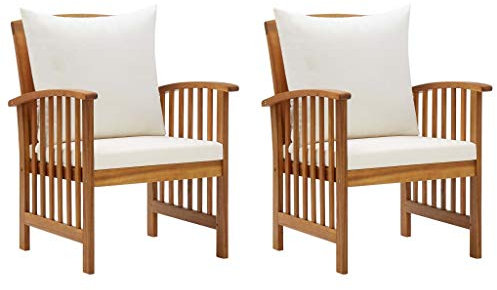 vidaXL 2X Akazienholz Massiv Gartenstuhl mit Kissen Gartensessel Stuhl Sessel Gartenmöbel Holzstuhl Stühle Balkonstuhl Terrassenstuhl Gartenstühle