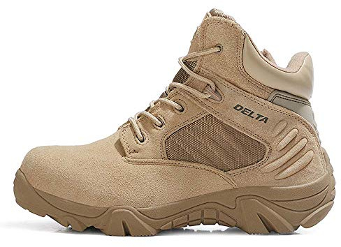 Bitiger Btigier Men's Military Tactical Boots Leather Police Duty Rainproof Boots with Side Zipper Hiking Working Shoes Trekking Outdoor Boots,Beige,8.5
