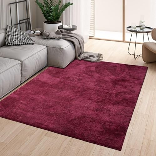 homeart Area Rugs – Soft, Short Pile Monochrome Carpets - Anti-Slip Backing, Machine Washable, Modern Fluffy Rugs for Living Room, Bedroom, Kitchen, Entrance - Bordeaux, 200x290 cm