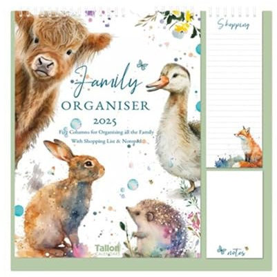 2026 Family Organiser Month to View Calendar, Hanging Memo Pad with Shopping List, Notepad, Five Columns for Organising Family Planner - ANIMAL (Design No. 3)