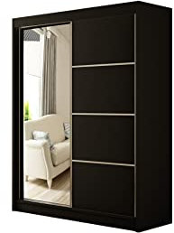 ALTDECOR Kleiderschrank mit Spiegel und Schiebetüren, kugelgelagerte Führungsschienen und Aluminium-Leisten - PAOKI - 150 cm Schwarz