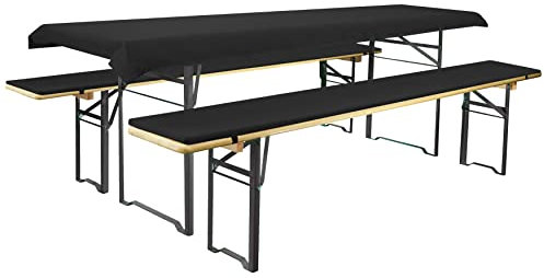 Brandsseller Auflagenset für Bierzeltgarnituren 3-teilig 2 Bankauflagen gepolstert 220x25 cm und 1 Tischdecke 240x90 cm für alle gängigen Festzeltgarnituren Bierbankauflagen Outdoor - Schwarz