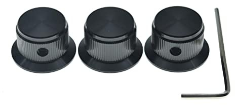 KAISH 3 x Aluminium-Potentiometer-Drehknöpfe, 6,35 mm (1/4 Zoll), universeller Zylinderknopf, Klingelknopf mit Stellschraube für Gitarre/Bass/AMPS/Vorverstärker, schwarz, ohne Indikator