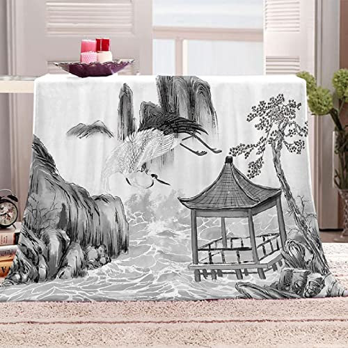 Boceoey Kuscheldecke 150x200 cm Flauschige Wohndecke als Sofa überwurfdecke Tagesdecke, Decken für Sofa Couch Bett, Weiche Warme Fleecedecke für Camping Outdoor Japanisch Kranich