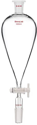 stonylab Ampoule à Décanter en Verre 1000 ml avec Robinet PTFE, Entonnoir Séparateur Conique en Verre Borosilicaté Épais, Joints Rodés 24/40 pour Laboratoire