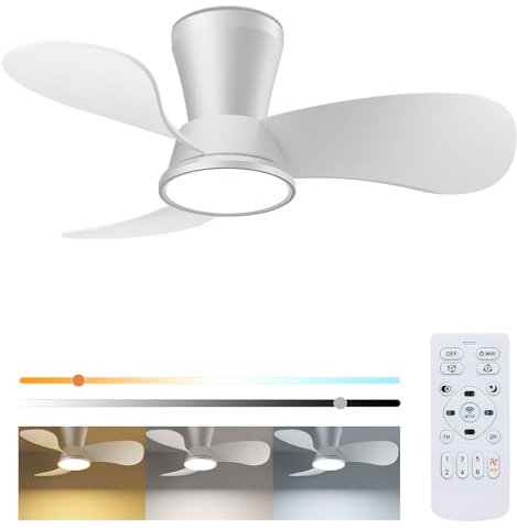 slochi 77cm Ventilatore da Soffitto con Luce e Telecomando, 【6 Velocità/30dB Silenzioso/Timer/Dimmer】 lampadario con ventilatore da soffitto per Soggiorno, Cucina, Camera da Letto, Bianco