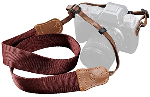 Padwa Lifestyle Burgundy Red Camera Strap -Double Layer Crazy Horse Cowhide End,1.5 Wide Pure Cotton Woven Camera Straps,Adjustable Neck Shoulder Strap for All DSLR Cameras,Gift for Photographers