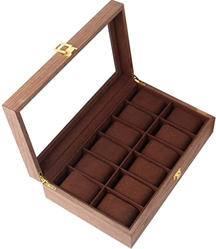 Uhr Display Aufbewahrungsbox Vitrine Schrank Aufbewahrungsbox 12-Fächer Massivholz Uhrenkasten Organisation Etui Glasschutz Schmuckgeschäft Aufbewahrungsbox Geburtstagsgeschenk Vitrineschrank mit
