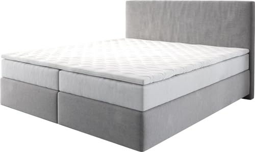 DELIFE Boxspringbett Dream-Well Mikrofaser Grau 180x200 cm mit TFK Matratze | und Visco Topper