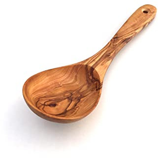 Gemüselöffel breiter Griff Tief gebogen Länge wählbar Reislöffel handgefertigt aus Olivenholz Hochwertig (Länge: 25 cm)