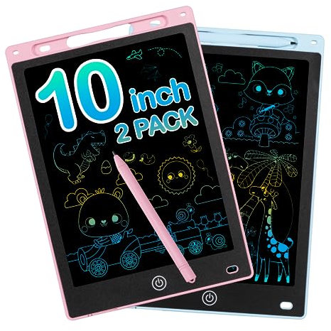 Zaubertafel LCD Schreibtafel Kinder 10 Zoll Maltafel Zaubertafel ab 2 3 4 5 6 Jahre alt Junge Mädchen Bunte Bildschirm Schreibtablett Wiederholtes Schreiben und Zeichnen Blau+Rosa 2 Stück