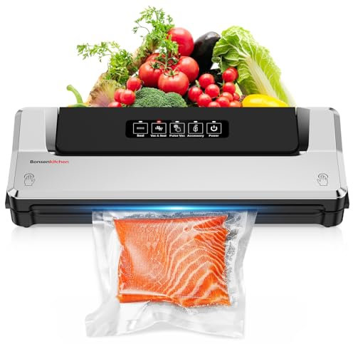 Bonsenkitchen Vacuum Sealer Machine, Precision-Compact 4-in-1 Food Sealer Machine, Multi-Functional Food Vacuum Sealer with & Accessory Hose, Bright Silver