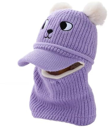 Vobozeany Baby Schlupfmütze Kinder Mädchen Jungen Wintermütze Warm Niedlich mit Bommel Fleece Liner Schalmütze Strickmütze Beanies Mütze und Schal Set 1-6 Jahren