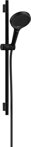 hansgrohe Rainfinity - wassersparendes Duschset (EcoSmart), Sparduschkopf, Brausestange 65cm, Halterung, Designflex Brauseschlauch 160cm, Duschbrause mit 3 Strahlarten, runde Kopfbrause, Mattschwarz