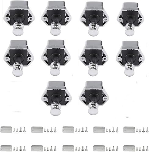 Tagtight 10 Pcs Cerradura de pestillo con botón pulsador, Botón de Presionar Cerradura Sin Llave Pestillo Armario de Caravana de Armario para Puertas de Gabinete de Cajones de RV, 15-27 mm de Espesor