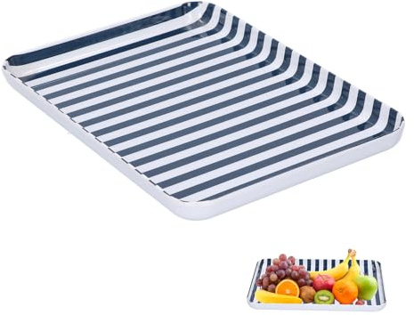 Vassoio Per Alimenti Antiscivolo, Piatto da Portata in Melamina a Strisce Bianche Blu Vassoio da Portata Rettangolare Per Snack E Frutta Piatto da Dessert Colorato Per Caffetteria Ristorante
