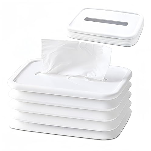 Realand Faltbare Taschentuchbox-Abdeckung aus Silikon, niedlicher Taschentuchbox-Halter, rechteckig, lang, dekorativ, rechteckig, für Badezimmer, Auto, Weiß