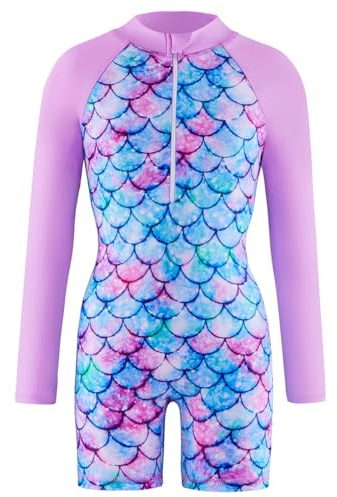 Traje de baño para niña de una pieza, protección UPF 50+, manga larga, traje de baño para niños, protección solar, traje de baño, morado, 110（5-6 Jahre）
