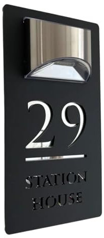 Hausnummer 29 cm Solar-Hausschild, LED-beleuchtet, lasergeschnitten, zeitgenössisches, modernes Türnummernschild, mattschwarz, weiß, verspiegelt, silberfarben Hausnummer Zum Aufkleben ( Color : Black