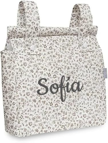 Danielstore Bolso Carrito Bebé – Bolsa Panera de Algodón para Carro de Bebé, 34x34 cm, 2 Compartimentos con Cremallera, Organizador para Paseo