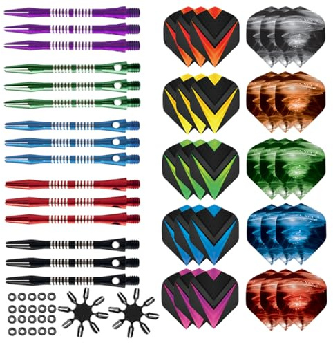 Aiqilai Darts Flight And Dart Aluminum Shaft Set, 30 Pcs Dart Flights And 15 Pcs Dart Aluminum Shafts, 20 Pcs Rubber O-Rings, Darts Flights Portector | Professional Dart Accessories (Multicolor)