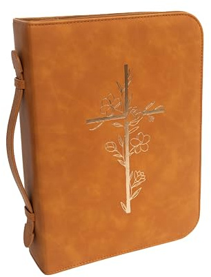 Bibelhülle für Frauen - PU Leder Große Bibelhülle mit minimalistischem geprägtem Design - Christian Bibel Zubehör für Mädchen & Frauen (Braun/Gold)