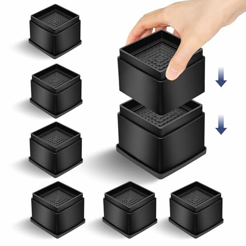 MixDora Rialzi per letto, 5 cm, quadrati, impilabili, antiscivolo, per sedie, divani, tavoli, set da 8 pezzi, nero (confezione da 8, 5,1 cm)