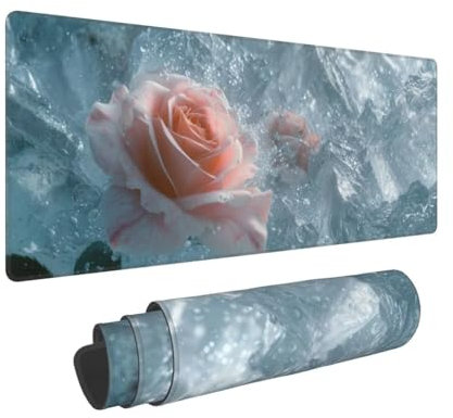 Dooqon Mouse Pad Gaming Desk Pad XXL 900x400x3mm Large Washable Mouse Mat with Stitched Edges Keyboard Pink Rose Mousepads Non-slip Water-Resistant Rubber Base Desk Mat, for Office & Home Q-174