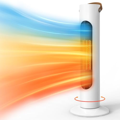 25 Electric Space Heaters For Indoor Use, 2-IN-1 Tower Heater And Fan Combo, 70°Oscillating, 2S Instant Heating, 1500W, 3 Heating & Fan Modes,Electric Portable Heater For BedroomOfficeHome, SnowWhite