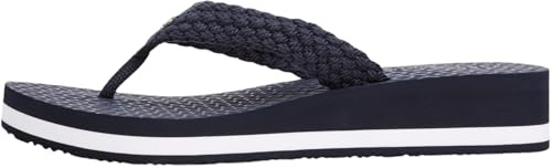 Tommy Hilfiger Tongs Femme Beach Sandal à Talon Compensé, Bleu (Space Blue), 41