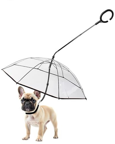 Namsan Transparenter Hunde-Regenschirm für kleine Hunde, hält Hunde bei Regen trocken, Regenschirm für kleine Hunde mit verstellbarer Leine, Selbstmontage