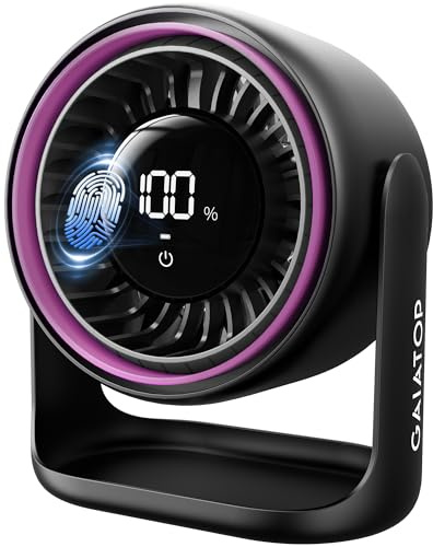 gaiatop Desk Fan, Rechargeable Table Fan, 5 Speeds Adjustable (Black Purple)